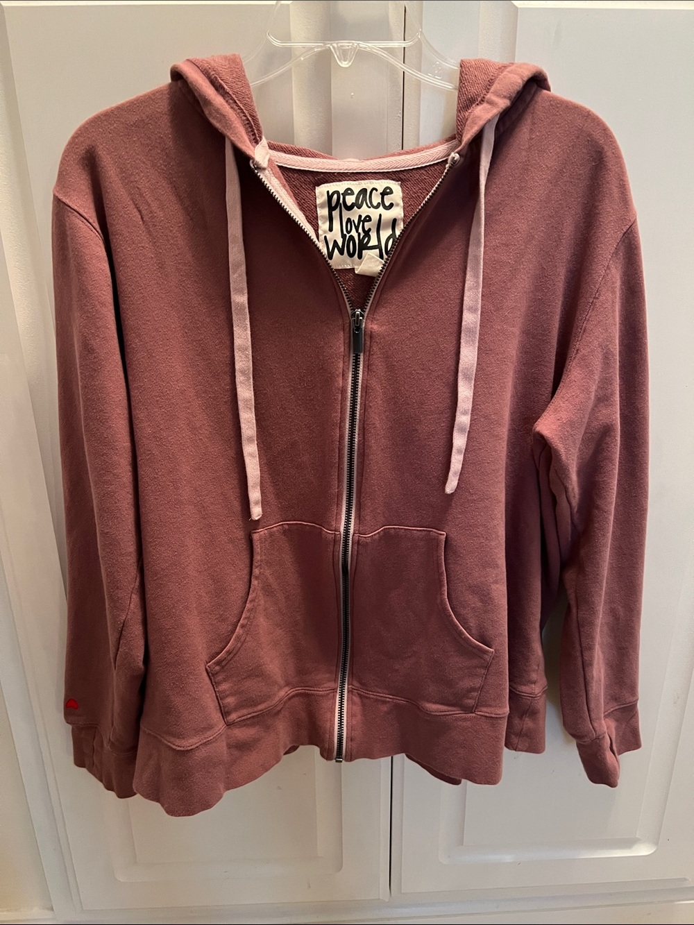 Peace Love World Dusty Rose Zip Front Hoodie